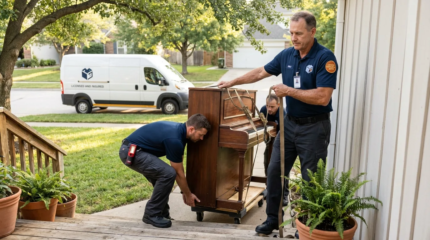 Licensed piano movers securing grand piano in Tiltonsville, OH