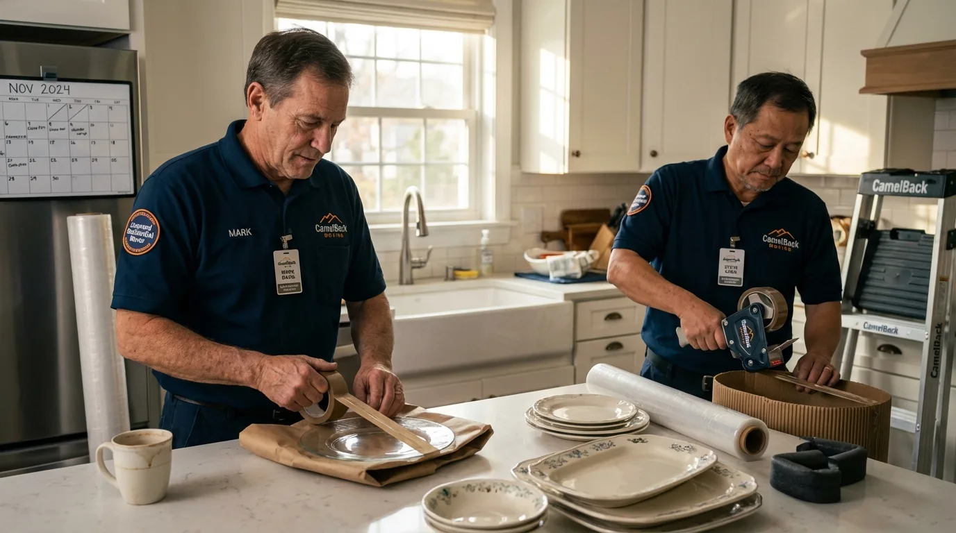 Professional crew packing kitchen dishware in Tiltonsville, OH